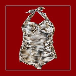 Retro 50's Rockabilly Ruched Flattering Swimsuit —L